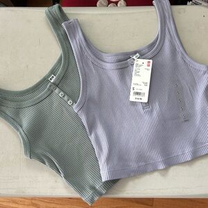 Bundle: 2 Uniqlo cropped ribbed tank tops purple and olive green size Small